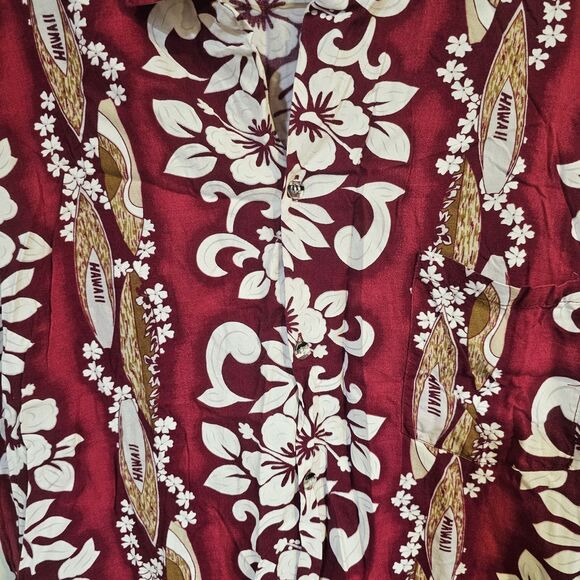 Hawaiian Shirt Red White Floral Print Surf Board Sz Large - Picture 8 of 8